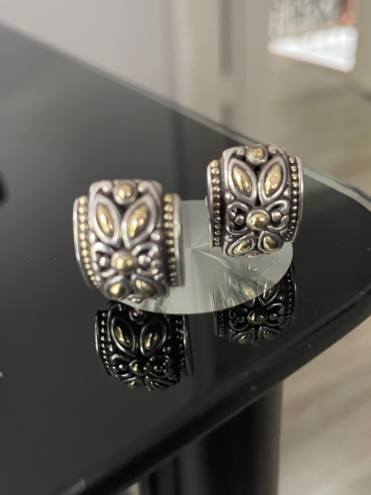 John Hardy Vintage 18k/Sterling Silver Jaisalmer Drop Omega Back Earrings